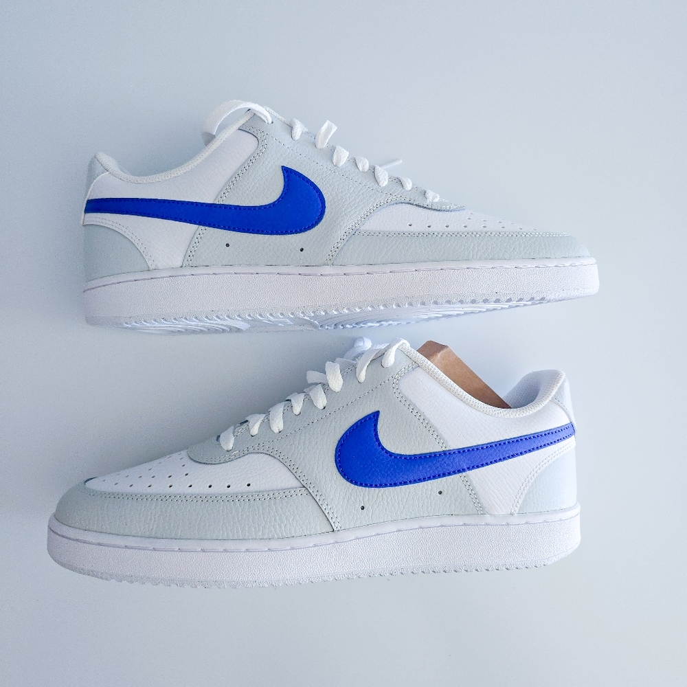 Nike Court Vision Men Low Athletic Shoes Photon Dust, White, Racer Blue